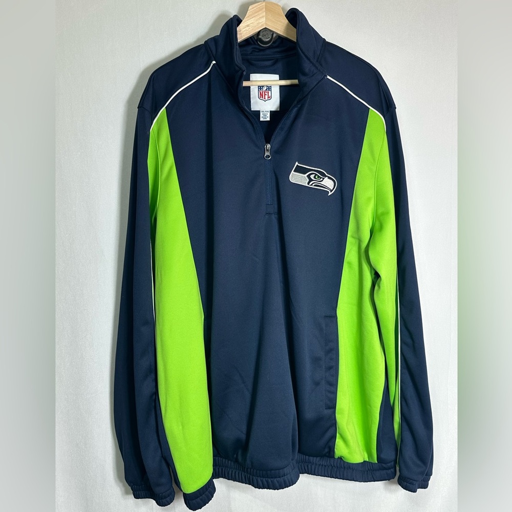 NFL Seattle Seahawks Quarter Zip Pullover Jacket Navy Blue Action Green Mens XXL - Picture 2 of 4